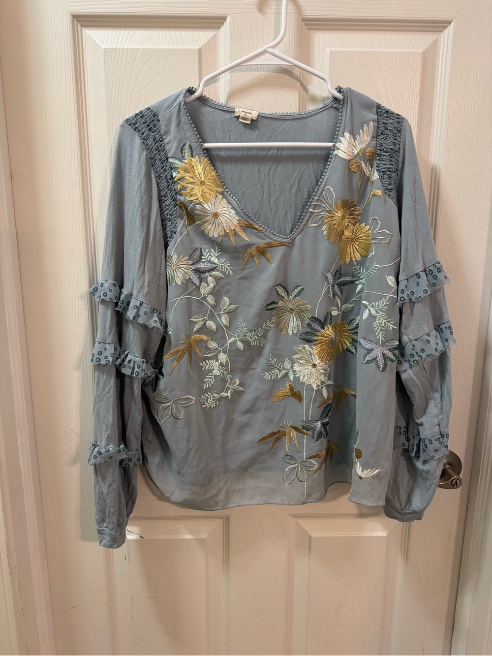 Anthropologie Tiny Frances V-Neck Long Sleeve Ruffled Top Size L - Picture 7 of 14